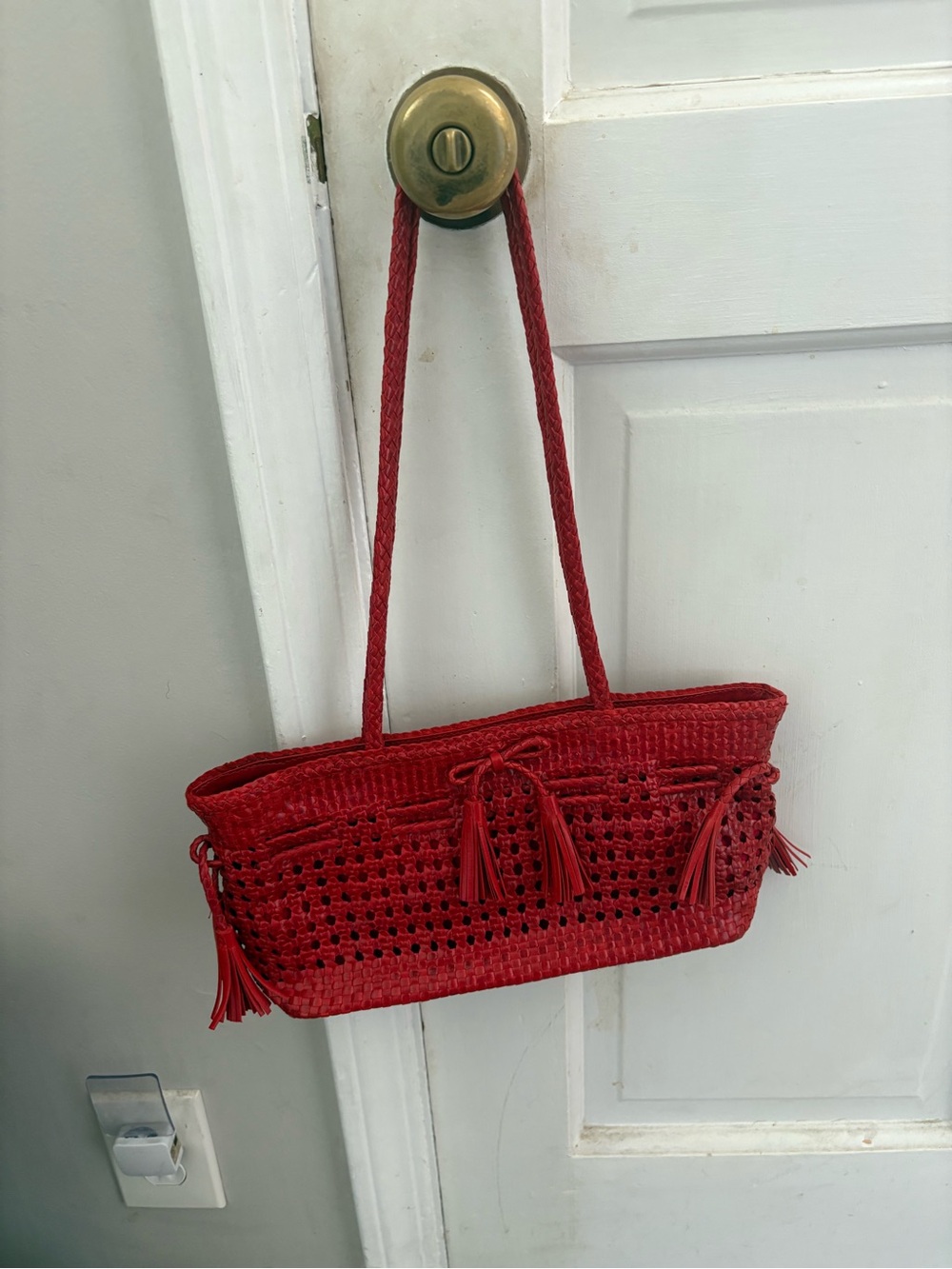 Source Unknown Red Woven Tassel Shoulder Bag